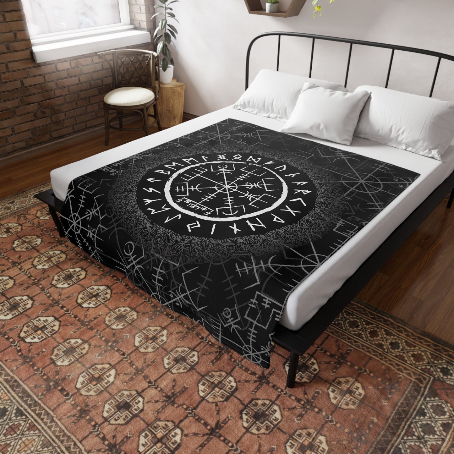 Vegvisir Viking Compass Velveteen Plush Throw Blanket