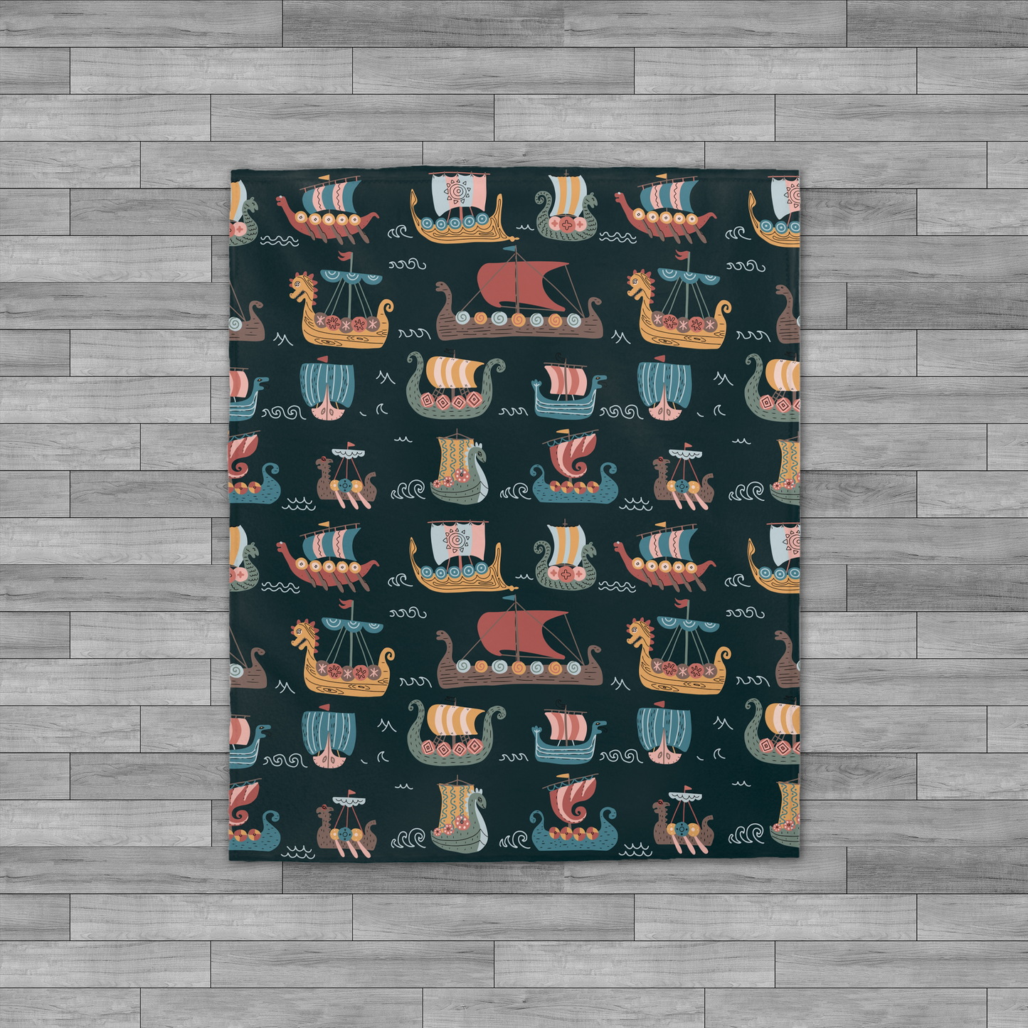 Viking Longship Boats Velveteen Plush Throw Blanket